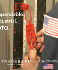 Person installing Clamp On Circuit Breaker Lockout Device Kit 10 Pack For 120/277 Volt Single Pole Toggles Up To 5/8 By 1/2 Inch OSHA Compliant