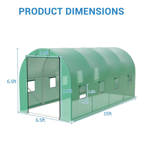 Walk In Greenhouse For Outdoor Use Heavy Duty Galvanized Steel Hoop House With PE Cover 8 Windows And Roll Up Door dimensions