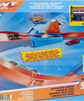 Packaging of Rapid Raceway Champion Drag Race Track Set With Start Gate For Quick Countdown Side By Side One On One Racing Multi Car Launcher Connects To Other Sets Includes 1 64 Scale Car For Realistic Speed Play