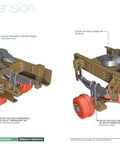 Diagram of heavy-duty suspension system with labeled Loctite product applications and components, including bolts and brake assemblies.