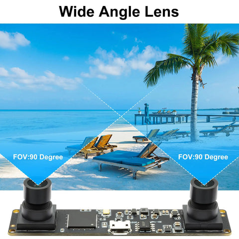 Dope Dual Lens Stereo USB Webcam Module, 1.3MP 960P HD Video, 3D VR Ready, OV9715 Sensor with wide angle lenses on display