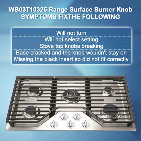 Range cooktop with burners and Heavy Metal Stove Knobs 5 Pack Replacement Set For GE Cooktop Burners.