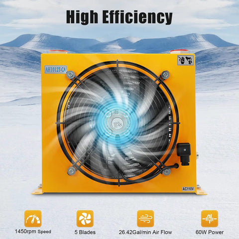 110V Beefed Up Hydraulic Oil Cooler With 100 L Per Minute Flow And 5 Point 6 Kilowatt High Performance Aluminum Heat Exchanger Driven By AC Motor For Hydraulic Systems CNC Machinery And Construction Equipment 20 Bar Working Pressure