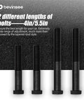 Four black bolts of different lengths, highlighting 4-inch and 5.5-inch size variations for vehicle adjustments.