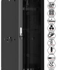 Heavy Duty 37U Server Rack With Smooth Rolling Casters And Lock Down Doors Packs In LCD Monitor Mount and quad cooling fans.