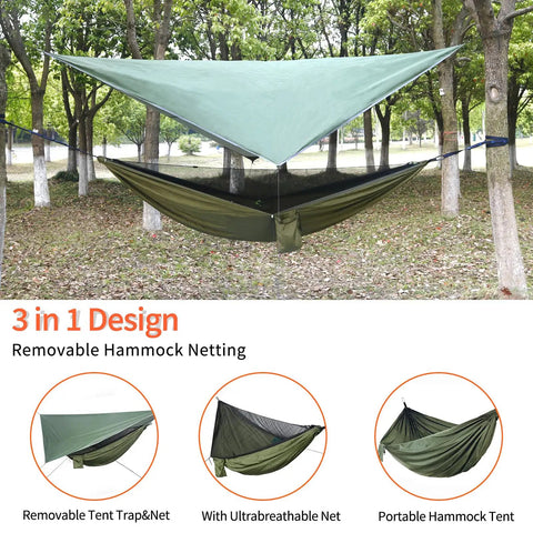 All In One Camping Hammock With Mosquito Net And Rain Fly Tarp Portable Nylon Parachute Hammock Set in forest