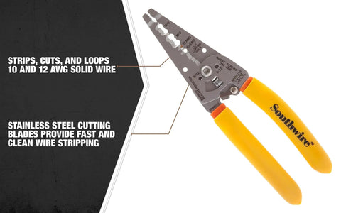 10-12 AWG NM Cable Wire Stripper And Cutter With Ergonomic Handles And Serrated Nose For Clean Strips And Screw Shears