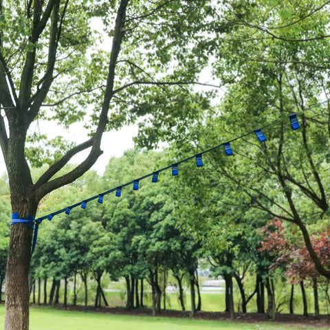 Ninja Warrior Obstacle Course For Kids Outdoor Slackline Set With 50 Foot Line 12 Buckle Loops And 12 Ninja Attachments Durable Safe Training Equipment