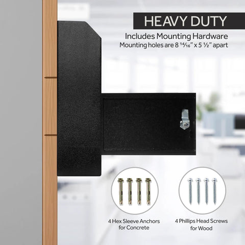 Side view of Beefy Heavy Duty Steel Wall Mount Drop Box Deposit Safe 12 By 4 By 15 Inches, includes mounting hardware.