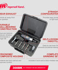 Grease Monkey Approved 1/4 Inch Collet Air Die Grinder Kit Packing A Badass 25000 Rpm Straight Pneumatic Motor with tools in case.