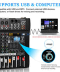 Six Channel Professional Mixer Console With 320 DSP Effects 7 Band EQ Digital DJ Mixer With USB Bluetooth MP3 Recording