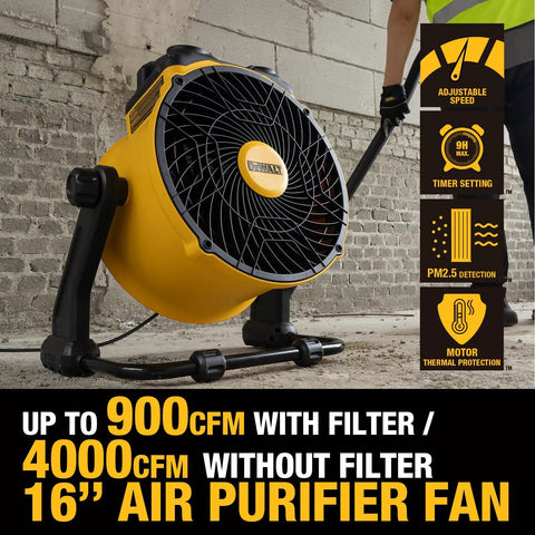 Heavy Duty Floor Fan And Air Purifier Combo Delivers 4000 CFM in garage shown with adjustable speed and timer