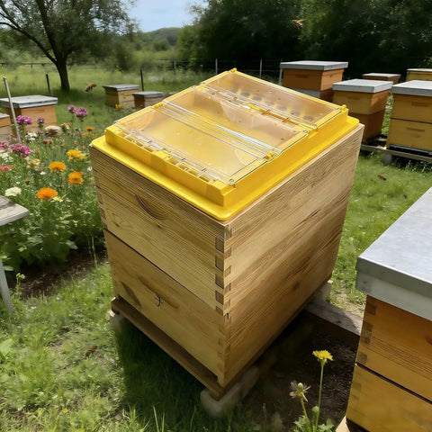 Top Bee Feeder For 10 Frame Hives With Dry And Wet Separation on wooden hive, large capacity, anti drowning, 19.7 by 16.1 inch fit