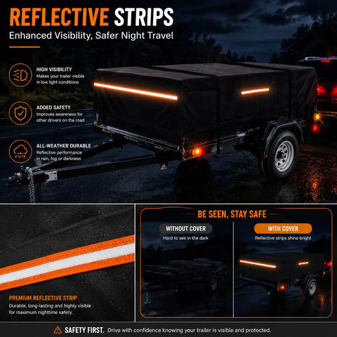 Rock Hard 5X8 Utility Trailer Cover Built Tough With Heavy Duty 420D Waterproof Polyester Cargo Tarp Windproof Weather Shield For Single Tandem Axle Trailers