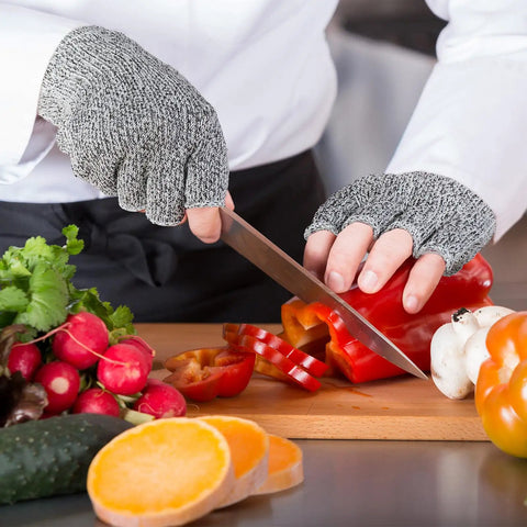 Two Pair Cut Resistant Half Finger Gloves For Home Use Gray And Black, Durable Finger Protection For Kitchen, DIY, Crafts