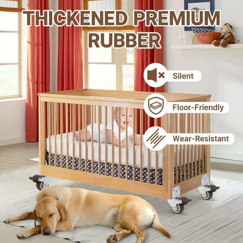 Wooden baby bed with 2 Inch L Shaped Side Mount Caster Wheels Set Of 4 With 360 Degree Swivel Ball Bearings Silent TPR Rubber