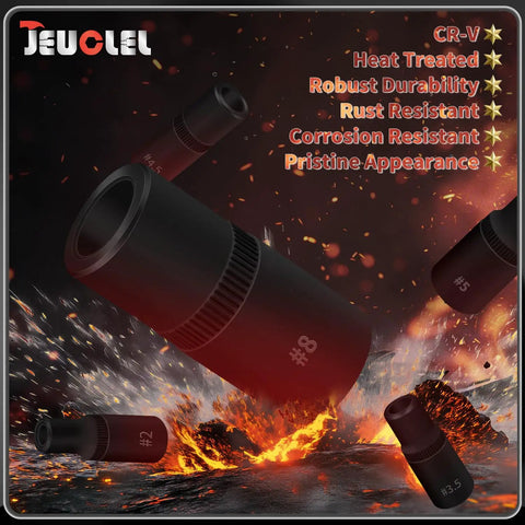Magnetic Tap Socket Wrench Set Ten Piece With One Fourth Inch And Three Eighth Inch Drive Tap Holders in fiery background