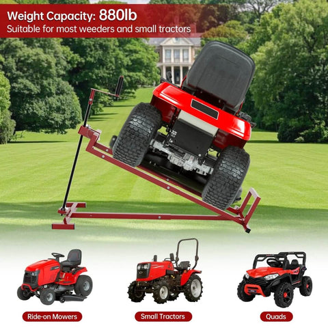 Heavy Duty Lawn Mower Lift Jack for Riding Mowers Zero Turn Mowers and Garden Tractors, lifting a mower, 880 lbs capacity