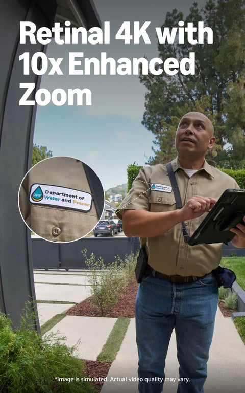 Hefty Wired Doorbell With Retinal 4K Wide Angle Lens And Sharp Night Vision Paired With Crystal Clear Two Way Audio, installer checking device.