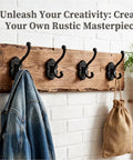 Solid Build Vintage Black Wall Hooks Heavy Duty Coat And Towel Rack Four Pack mounted on rustic wood with a denim jacket and bag.