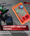 6 Pin AC CDI Box Replacement For GY6 Scooters ATVs Go Karts Moped shown next to ATV, easy plug and play ignition upgrade.