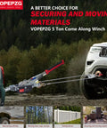 Heavy Duty 5 Ton Come Along Winch, 11.5 Ft Steel Cable with dual gears, pulling a vehicle out of mud.