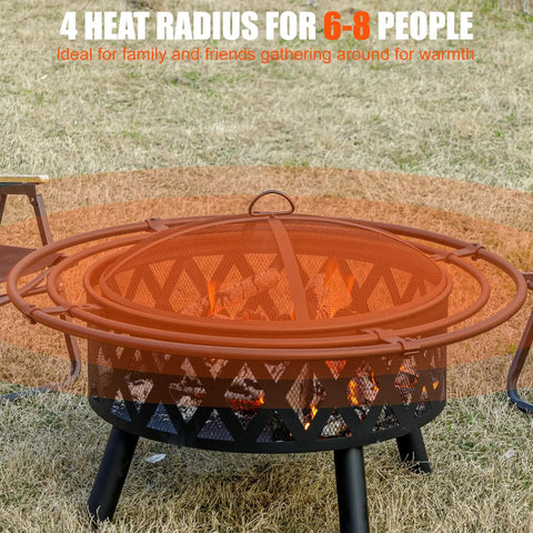 36 Inch Wood Burning Fire Pit With Spark Screen And Fire Poker For Outdoor Hangouts In The Yard Patio And Garden Durable Steel Cross Weave Design Built For Bonfires on grass