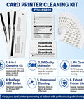 Complete Card Printer Maintenance Kit Compatible With Fargo HDP Models Featuring IPA Scrub Wipes Adhesive Cleaners And Foam Swabs, includes cleaning cards and swabs.