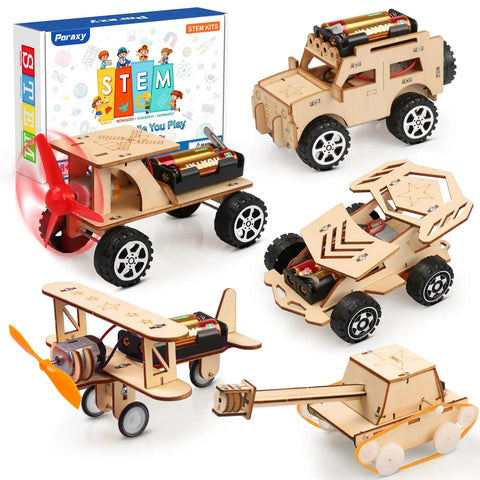 5 In 1 STEM Kit For Kids Ages 8 To 12 Build Five Model Cars Wooden 3D Puzzles Hands On Science Toys Educational Set with Wood Cars