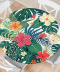 Round Fitted Tablecloth Soft Polyester With Elastic Edge Tropical Palm Leaves Outdoor Table Cover Waterproof Easy Care