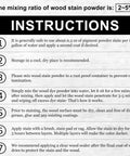 Instructions for Hella Vivid 9 Color Wood Dye Powder Bundle mixing ratio and application steps for DIY wood staining.
