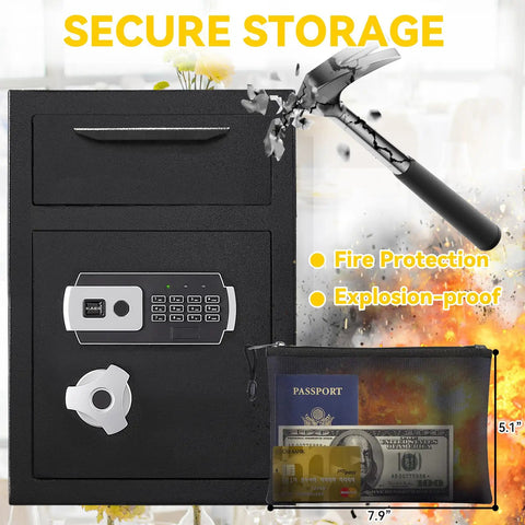 Front Drop Slot Deposit Safe Fireproof With Digital Combination Anti Fishing Safe Box with hammer impact illustration