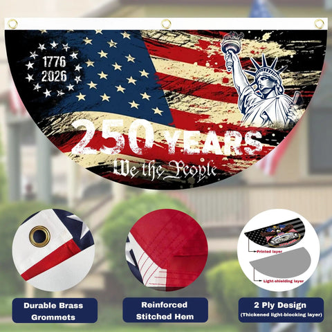 250th Anniversary All American Flag One Point Five By Three Feet Two Ply Polyester Outdoor Flag For Wall Porch Fence Front Door Decor 1776 To 2026 Celebration Patriotic Banner For Indoor And Outdoor Use featuring Liberty Bell and vintage design
