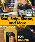 Heavy Duty 1800W Heat Gun Kit With LCD Display And Overload Protection 212F To 1112F in use on wood, car, snowboard, and baking.