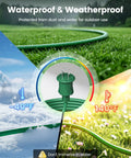 Heavy Duty 25 Foot Outdoor Extension Cord Featuring Three Badass Multiple Outlets And 18 Gauge Weatherproof Construction on grassy ground with temperature gauge.