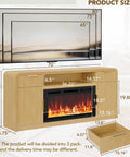 70 Inch Fireplace TV Stand With Wavy Fluted Doors And Adjustable Shelves For 80 Inch TV, remote control, oak finish, product dimensions