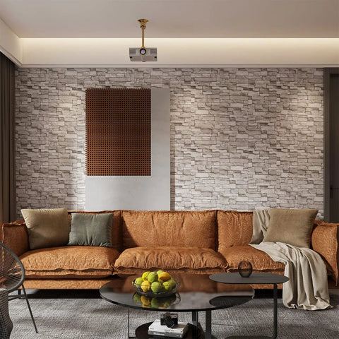 No Mess Peel And Stick 3D Faux Brick Wall Panels Set Of 20 Self Adhesive Foam Tiles Renters Friendly Removable Accent Wall Decor For A Top Notch Room Upgrade in a modern living room.