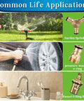 Common applications of the 3-In-1 Spigot Repair Washers Kit With Hose Gasket And Faucet O-Rings No More Leaks For Kitchen Faucet Outdoor Hose Bib Water Spigot Seal Repair 1075 Pcs Plumbing Rubber Washers Assortment Set shown in garden sprinklers, pressure washers, and faucet repairs.