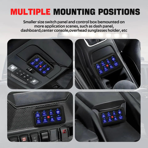8 Gang RGB Toggle Switch Panel With Momentary Pulsed Memory, Auto Dim, On Off LED Touch Box in multiple mounting positions