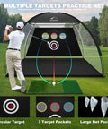 Golfer using 10x7 Ft Golf Hitting Net With Tri Turf Mat Multi Target Practice Net For Backyard Indoor And Outdoor Chipping And Driving