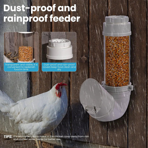 Heavy Duty PVC Pipe Chicken Feeder No Waste Hanging Poultry Coop Feeding Trough For Chickens, Durable Wall Mount Gravity Fed Bird Food Dispenser To Minimize Spillage And Keep Coop Clean
