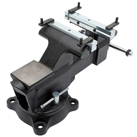 Multipurpose 7 Inch Wide Jaw Bench Vise For Home Workshops And DIY Projects With 360 Degree Swivel Base And Includes Four Jaw Dogs
