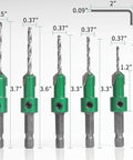 Pro Grade Countersink Drill Bit Set For Wood 5 Piece Includes Sizes 4, 6, 8, 10, 12 High Speed Steel Quick Change Hex Shank