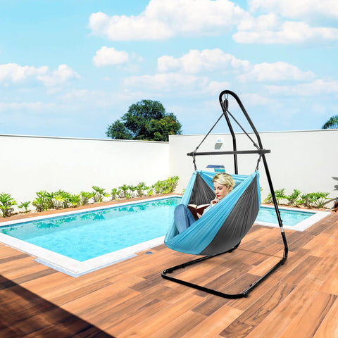 Heavy Duty Hammock Chair Stand With Adjustable Steel Frame Built To Last, Weatherproof And Rust Resistant Swing Stand by pool