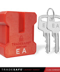 Power Plug Lockout Device for 2 or 3 Prong Plugs, OSHA Compliant Lockout Lock, Keyed Alike 5 Pack with keys visible, red color