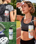 Collage of 6 Pack Lacrosse Water Bottles With Extra Long Straws And Caps 1 Liter BPA Free Reusable Hydration Bottles in use outdoors