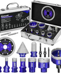 14 Pc Diamond Hole Saw Kit With Pilot Bit Adapter 1/4 Inch To 2 1/2 Inch Thickened Core Drill Bit Set open case display
