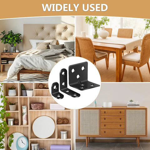 Heavy Duty L Brackets For Shelves 107 Piece Value Set With Multiple Sizes And Screws Rustproof Metal Corner Supports shown in household use