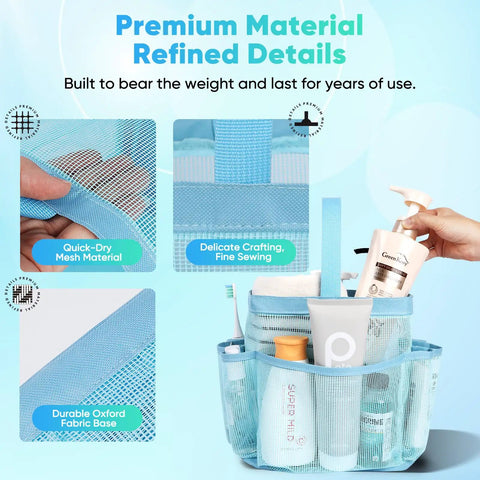 Mesh Shower Caddy Portable With Eight Pockets Large Capacity Quick Dry Easy Clean for Beach Pool Gym and Travel Durable Hanging