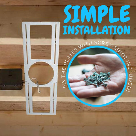 Six Pack New Construction LED Mounting Plate For 4 Inch Downlight Slim Steel Rough In Plate shown with screws in hand